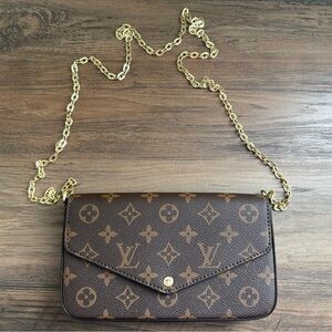Louis Vuitton Félicie Pochette Monogram Crossbody Women’s Bag with Gold Chain